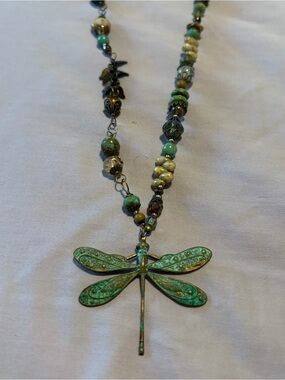 Green Dragonfly Pendant Necklace - Unbranded